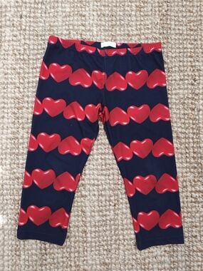 Navy Leggings with Red Heart Print - Kids